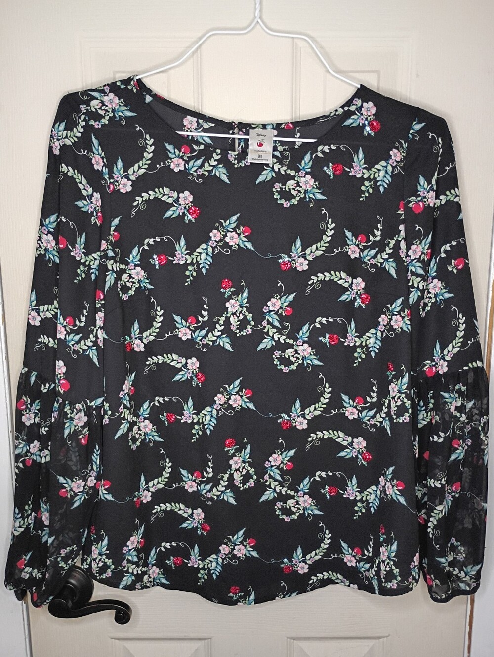 Lauren Conrad Disney Collection Black Floral Long-Sleeve Blouse Size Medium